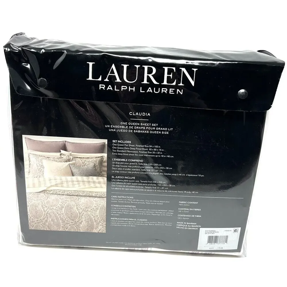 Ralph Lauren Claudia Stripe Queen Sheet Set Cream Multi NIP 4 pcs NWT
